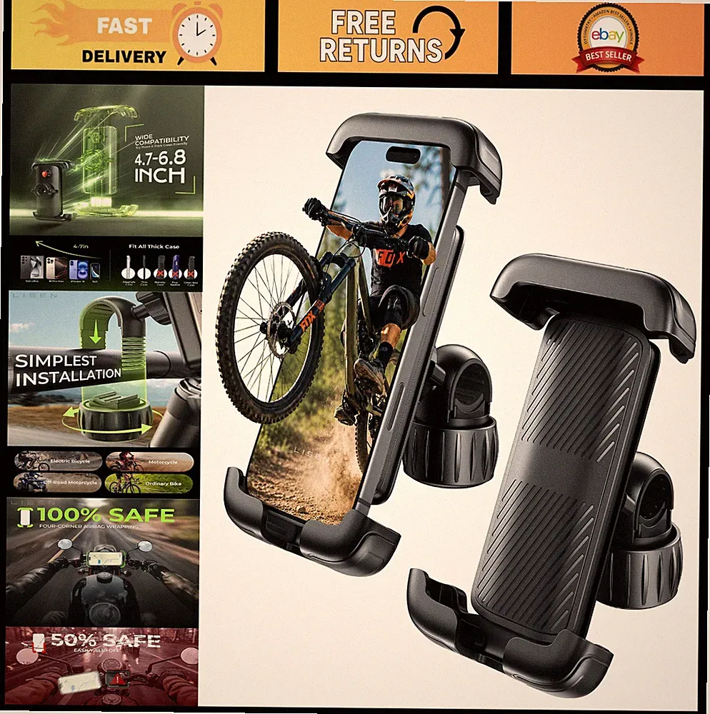 2 Pack Bike Phone Holder - Easy Install Motorcycle Mount for Ebike & Bicycle, Gi