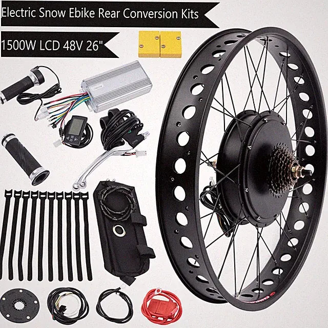 26" 48V 1500W E bike Fat Tire Bicycle Rear Hub Motor Conversion Snow Wheel Kit