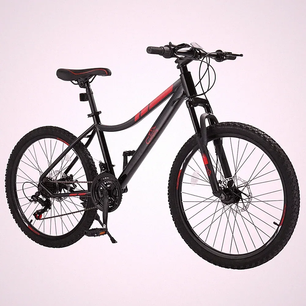 Ktaxon 24" Mountain Bike with Shimano 21 Speed, Disc Brakes, Black Red