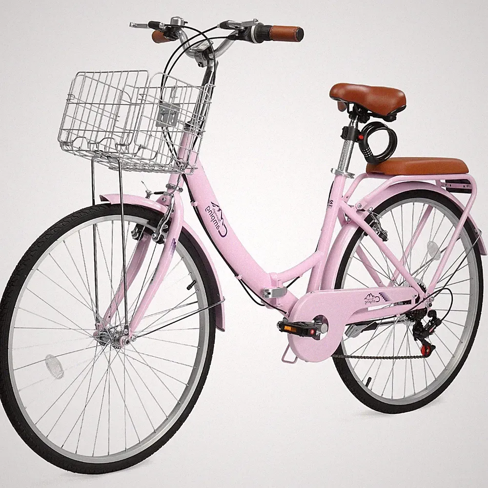 Ktaxon 26 Inch Folding Beach Cruiser Bike, 7-Speed with Foldable Basket, Cable